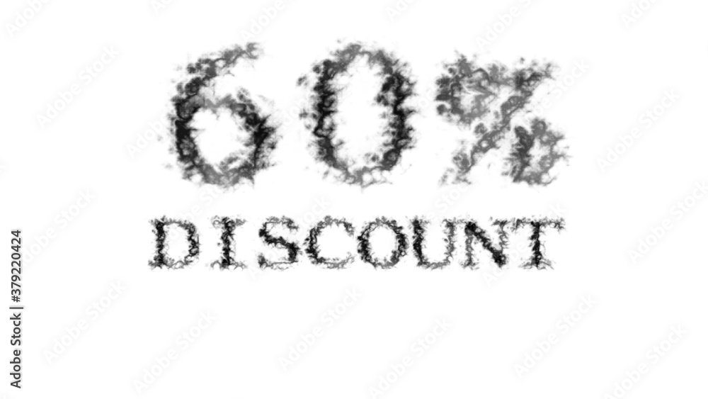60% discount smoke text effect white isolated background. animated text effect with high visual impact. letter and text effect. 