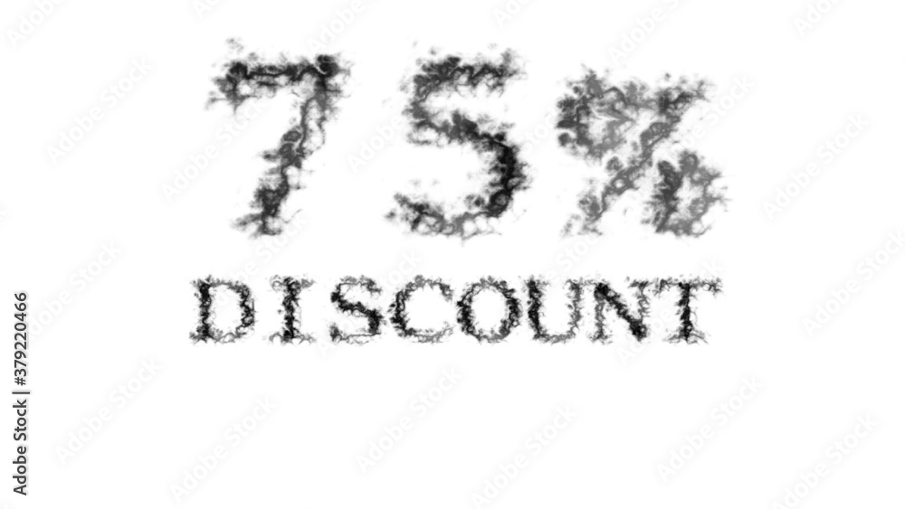 75% discount smoke text effect white isolated background. animated text effect with high visual impact. letter and text effect. 