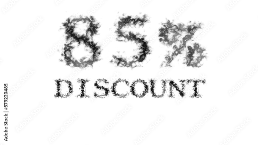 85% discount smoke text effect white isolated background. animated text effect with high visual impact. letter and text effect. 