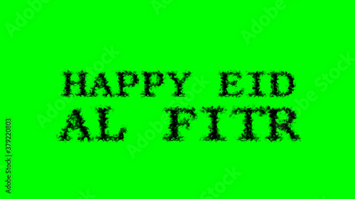 Happy Eid al Fitr smoke text effect green isolated background. animated text effect with high visual impact. letter and text effect. 