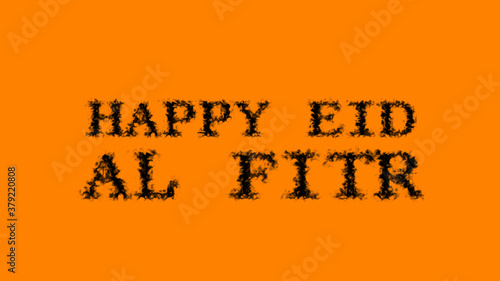 Happy Eid al Fitr smoke text effect orange isolated background. animated text effect with high visual impact. letter and text effect. 