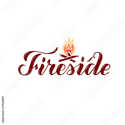 Fototapet Vector illustration of fireside brush lettering for banner, leaflet, poster, logo, advertisement design