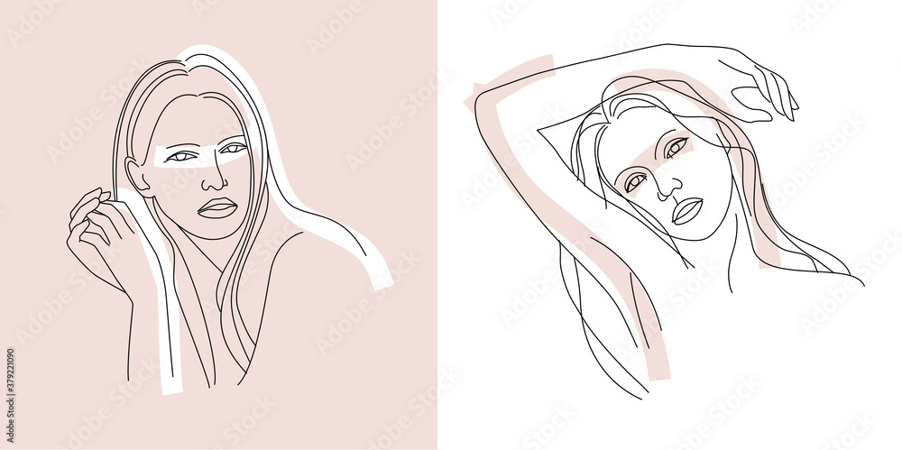 Female portrait. Woman's face. Design templates in minimal linear style, for beauty spa, haircut salon and cosmetics. Vector illustration
Female portrait. Woman's face. Design templates in minimal linear style, for beauty spa, haircut salon and cosmetics. Vector illustration