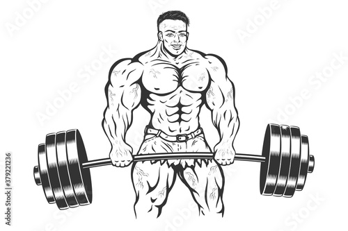 Bodybuilder with barbell.
