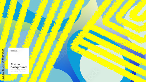 Abstract background illustration. Striped shapes and monochrome strokes. Decorative blue yellow minimal background, backdrop. Hand drawn texture, flow shapes and gradient. Eps10 vector.