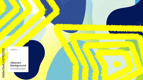 Abstract background illustration. Striped shapes and monochrome strokes. Decorative blue yellow minimal background, backdrop. Hand drawn texture, flow shapes and gradient. Eps10 vector.