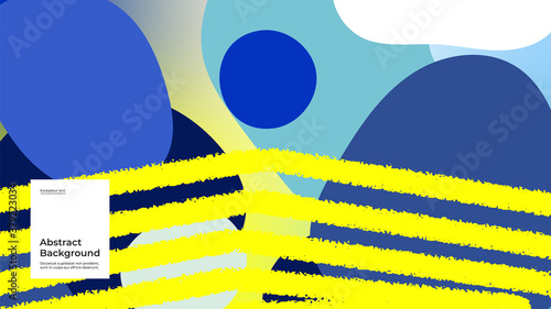 Abstract background illustration. Striped shapes and monochrome strokes. Decorative blue yellow minimal background, backdrop. Hand drawn texture, flow shapes and gradient. Eps10 vector.