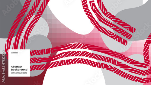 Abstract background illustration. Striped shapes and monochrome strokes. Decorative red gray minimal background, backdrop. Geometric texture, flow shapes and gradient. Eps10 vector.