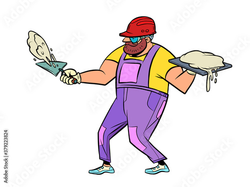Worker with cement. Renovation and construction
