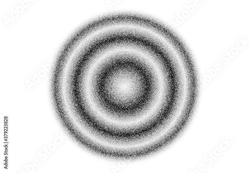 Dotwork splash ripple waves pattern vector background. Sand grain effect. Black noise stipple dots. Abstract noise dotwork pattern. Black dots grunge banner. Stipple circles. Ripple wave dotted vector