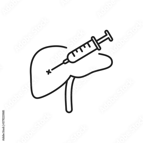 Biopsy liver black line icon. Medical and scientific concept. Laboratory diagnostics. Pictogram for web, mobile app, promo. UI UX design element