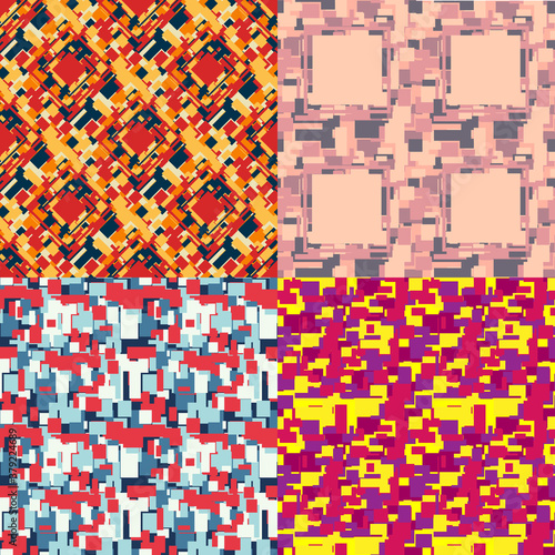 four abstract seamless patterns of rectangular shapes
