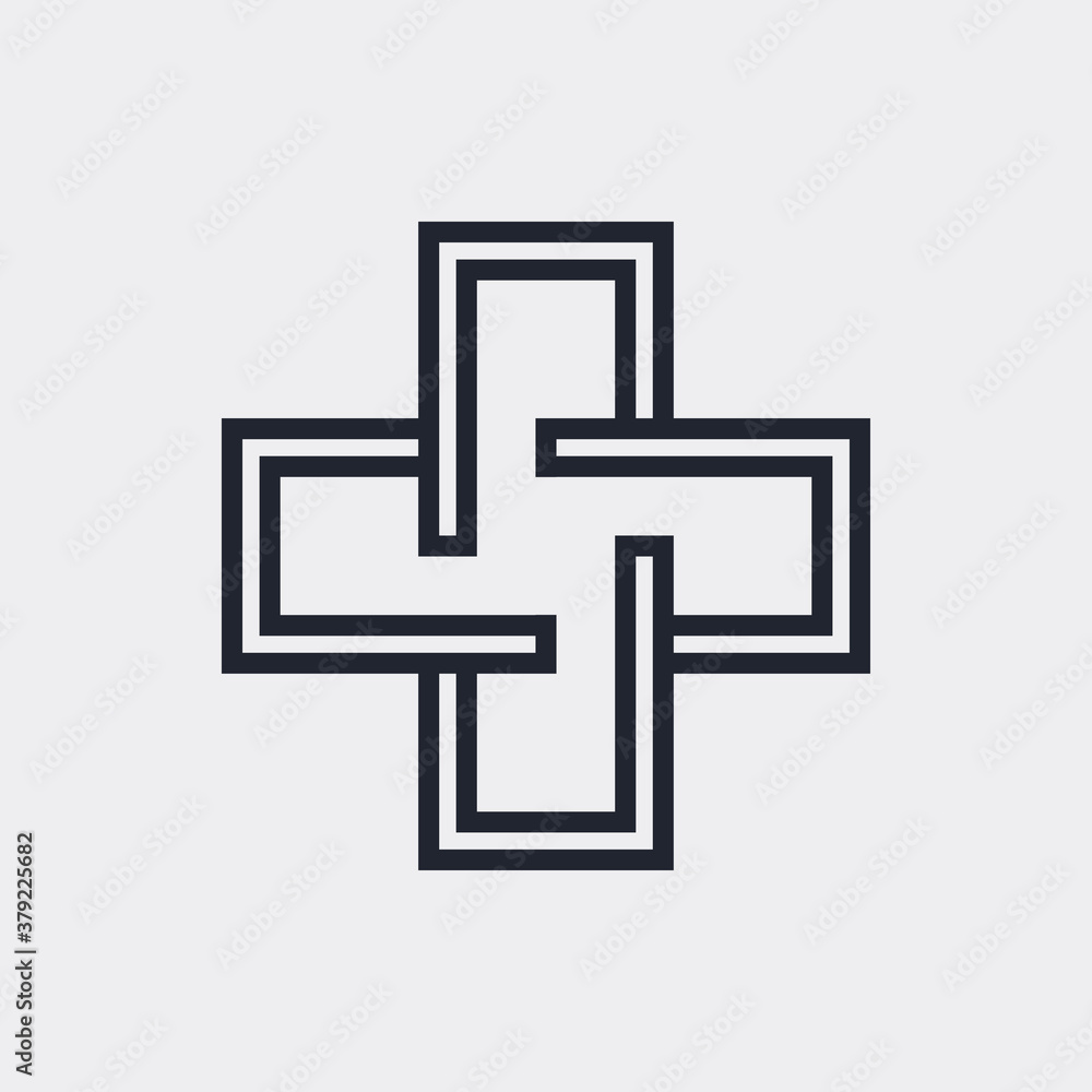 Complex Geometric Contemporary Element. Logo Design for Business Corporate Sign. Abstract Merged Figures for Web Design, Mobile App, or Info Graphics on Gray Backdrop Complex Geometric Contemporary Element. Logo Design for Business Corporate Sign. Abstract Merged Figures for Web Design, Mobile App, or Info Graphics on Gray Backdrop