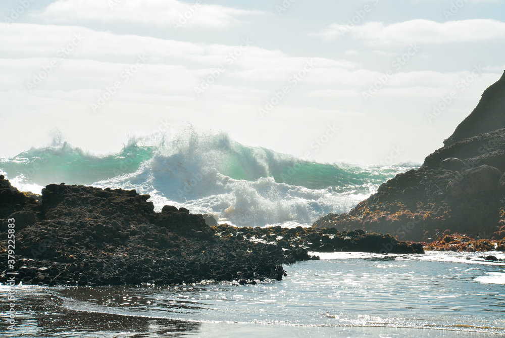 sea waves crashing on the rocky beach