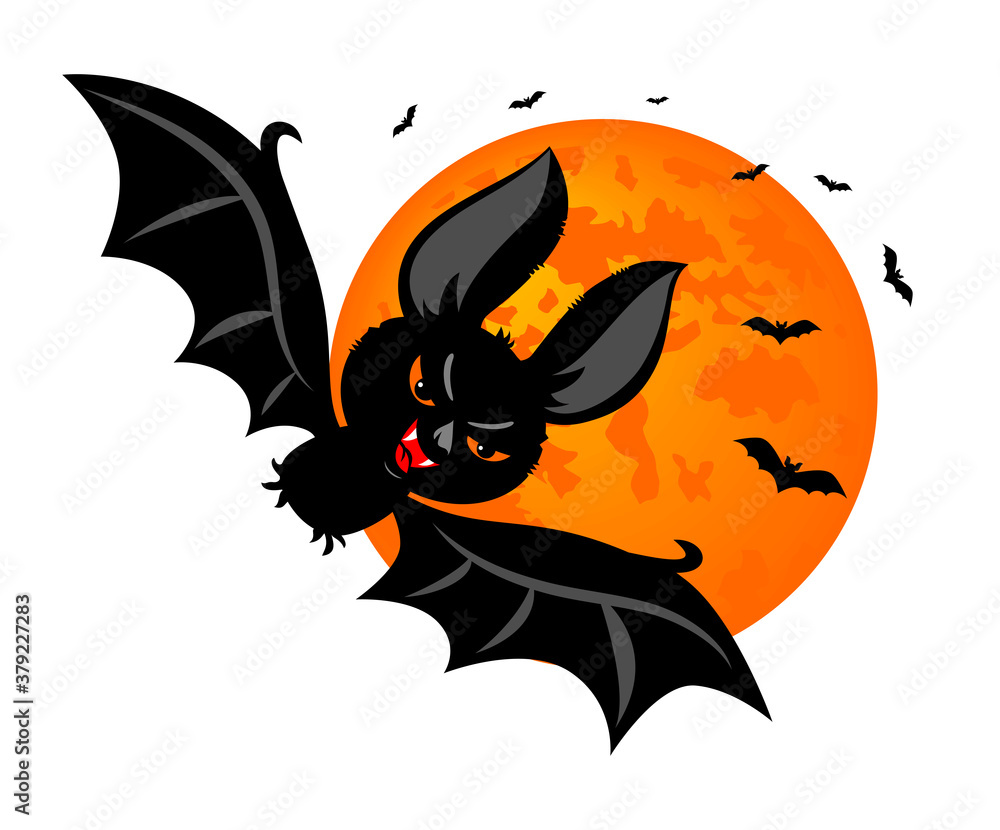 Halloween horror element. Spooky and funny vampire bat with full moon and bats flying. Illustration , vector on transparent background Halloween horror element. Spooky and funny vampire bat with full moon and bats flying. Illustration , vector on transparent background