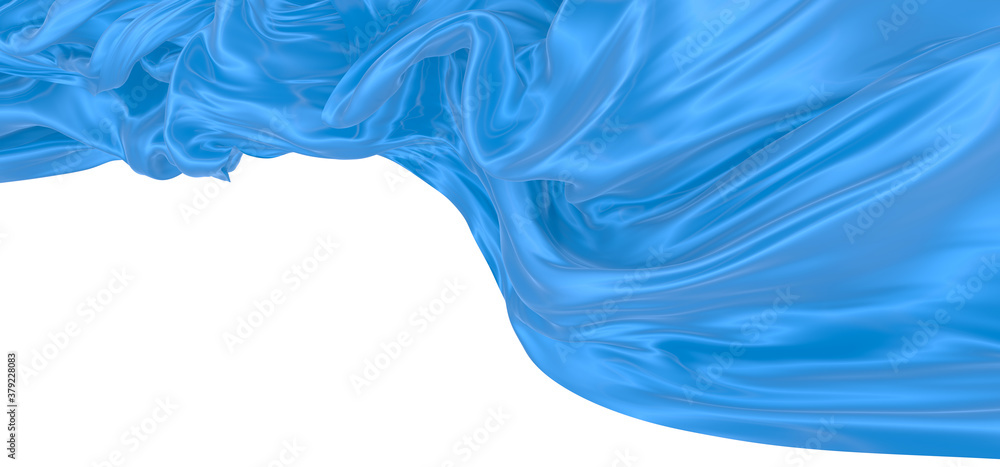 Fototapeta premium Beautiful flowing fabric of blue wavy silk or satin. 3d rendering image.