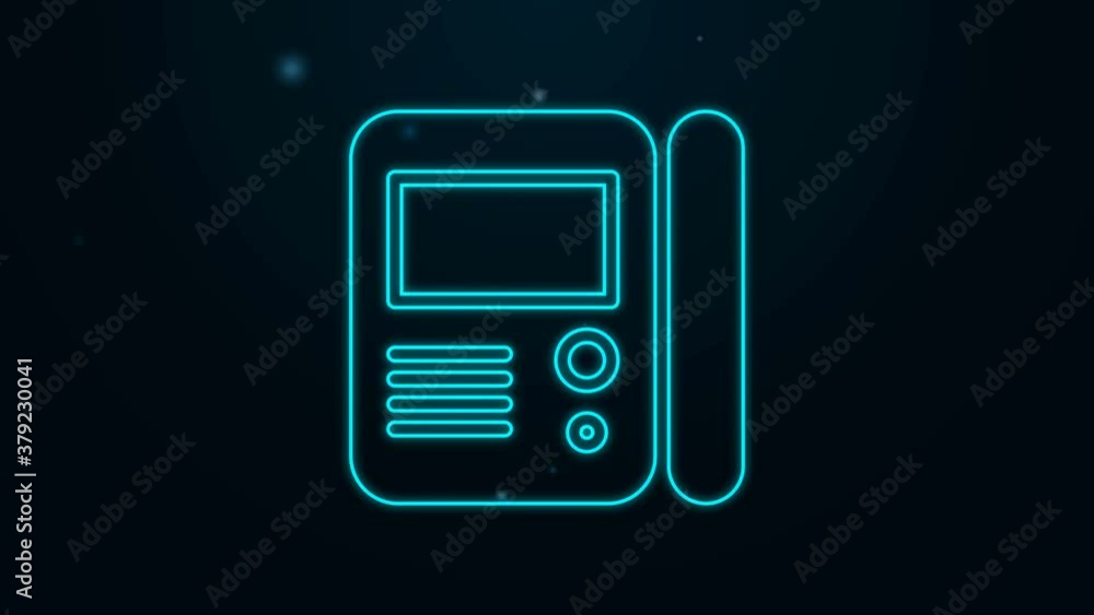 Glowing neon line House intercom system icon isolated on black background. 4K Video motion graphic animation Glowing neon line House intercom system icon isolated on black background. 4K Video motion graphic animation