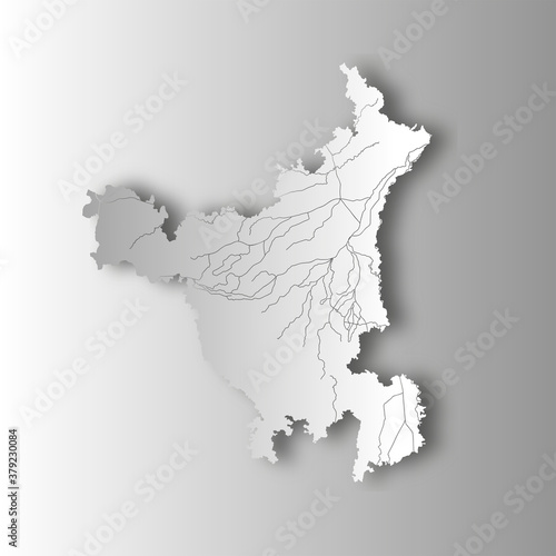 India states - map of Haryana with paper cut effect. Rivers and lakes are shown. Please look at my other images of cartographic series - they are all very detailed and carefully drawn by hand WITH RIV photo