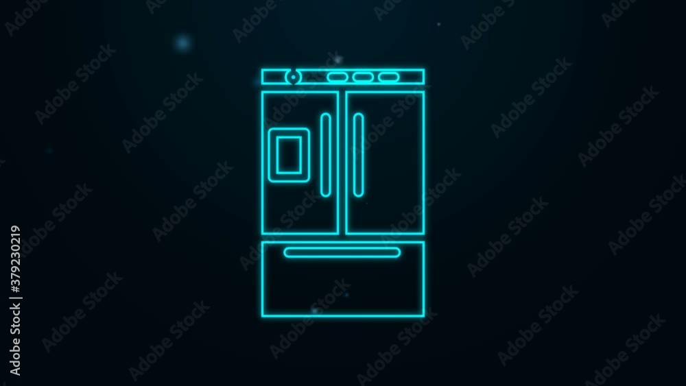 Glowing neon line Refrigerator icon isolated on black background. Fridge freezer refrigerator. Household tech and appliances. 4K Video motion graphic animation Glowing neon line Refrigerator icon isolated on black background. Fridge freezer refrigerator. Household tech and appliances. 4K Video motion graphic animation