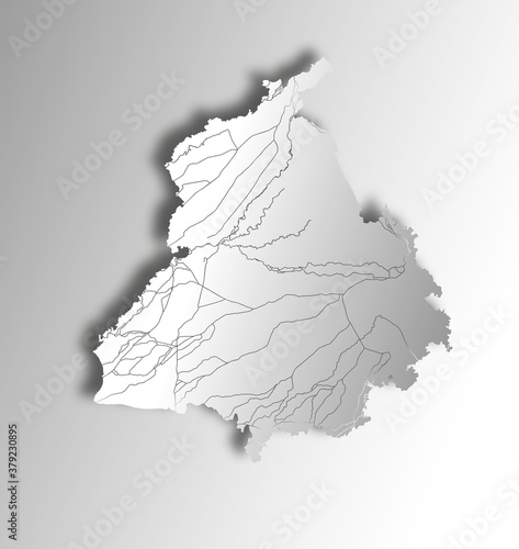 India states - map of Punjab with paper cut effect. Rivers and lakes are shown. Please look at my other images of cartographic series - they are all very detailed and carefully drawn by hand WITH RIVE