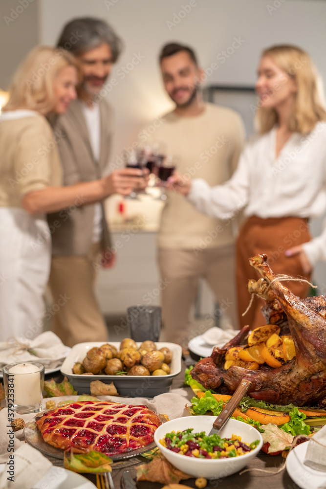 Part of festive Thanksgiving table served with appetizing homemade food