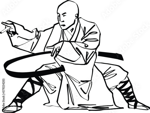 The vector illustration of the wushu fighter