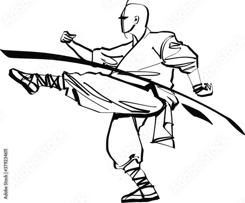 The vector illustration of the wushu fighter