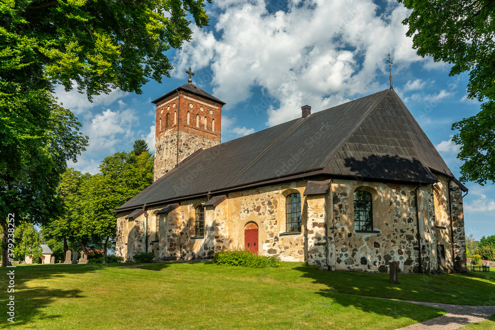 Summer view of the old Saint Nicholas church in Arboga Sweden, built in the 11th century