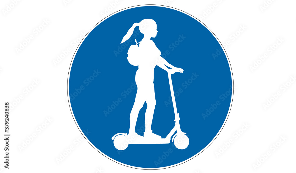 Electric scooter lane road sign. Illustration of e-scooter mandatory lane traffic sign. Route for electric scooters. Electric scooter lane road sign. Illustration of e-scooter mandatory lane traffic sign. Route for electric scooters.