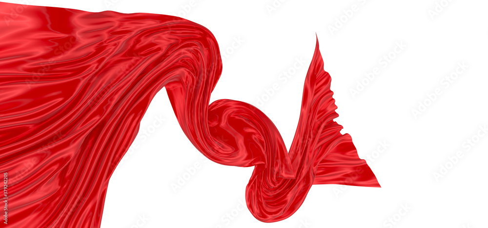 Fototapeta premium Beautiful flowing fabric of red wavy silk or satin. 3d rendering image.