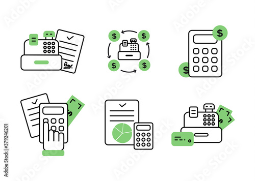 Finance. Vector illustration set of icons of settlement operations, accounting