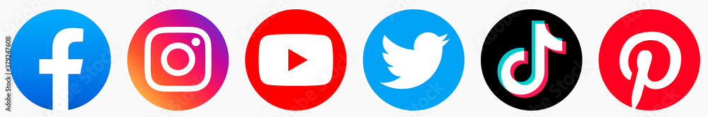 facebook, instagram, twitter, youtube, tik tok,pinterest logo. facebook