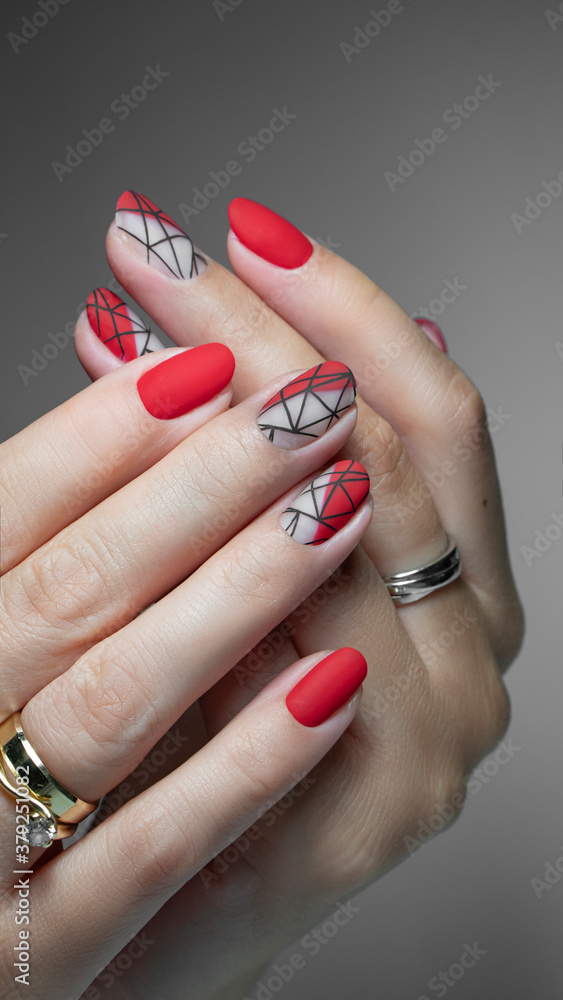 Nails Art Design. Hands With Manicure. Close Up Of Female Hands With Trendy Nails with decorations. Nails Art Design. Hands With Manicure. Close Up Of Female Hands With Trendy Nails with decorations.
