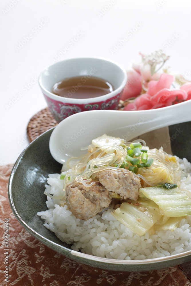 Chinese food, cabbage and meat ball braised on rice Chinese food, cabbage and meat ball braised on rice