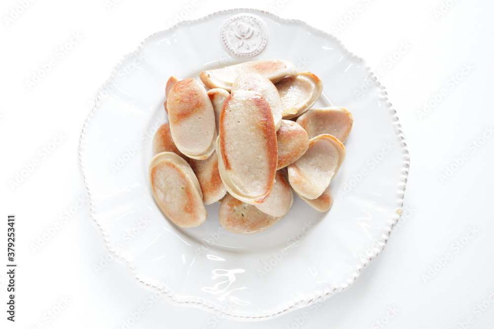 Chinese food, pan fried sausage with copy space Chinese food, pan fried sausage with copy space