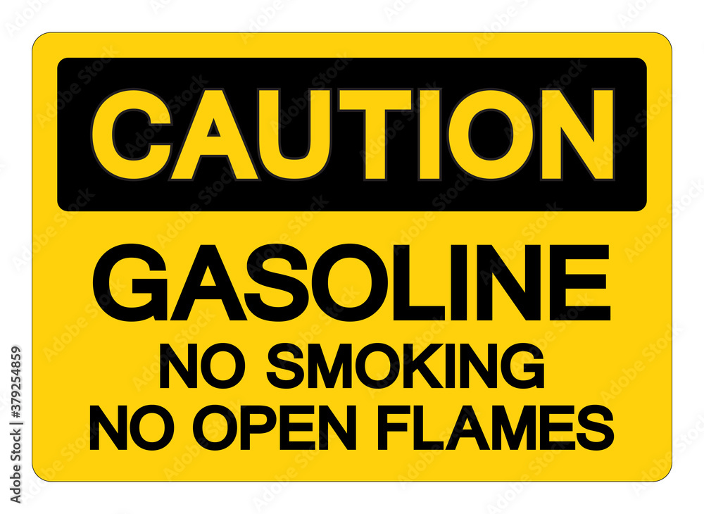 Caution Gasoline No Smoking No Open Flames Symbol Sign, Vector Illustration, Isolate On White Background Label. EPS10 Caution Gasoline No Smoking No Open Flames Symbol Sign, Vector Illustration, Isolate On White Background Label. EPS10