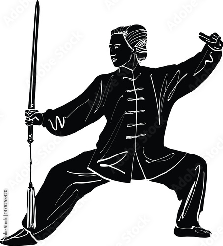 the vector illustration of the kungfu martial art coach
