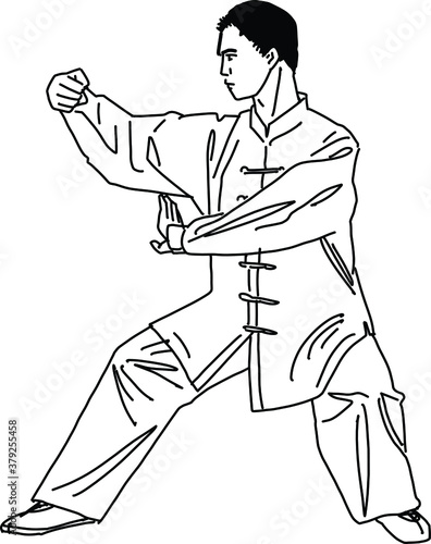 the vector illustration of the kungfu martial art coach
