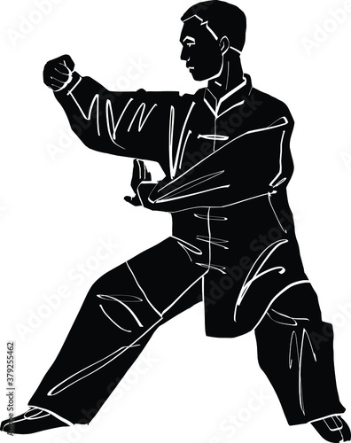 the vector illustration of the kungfu martial art coach 