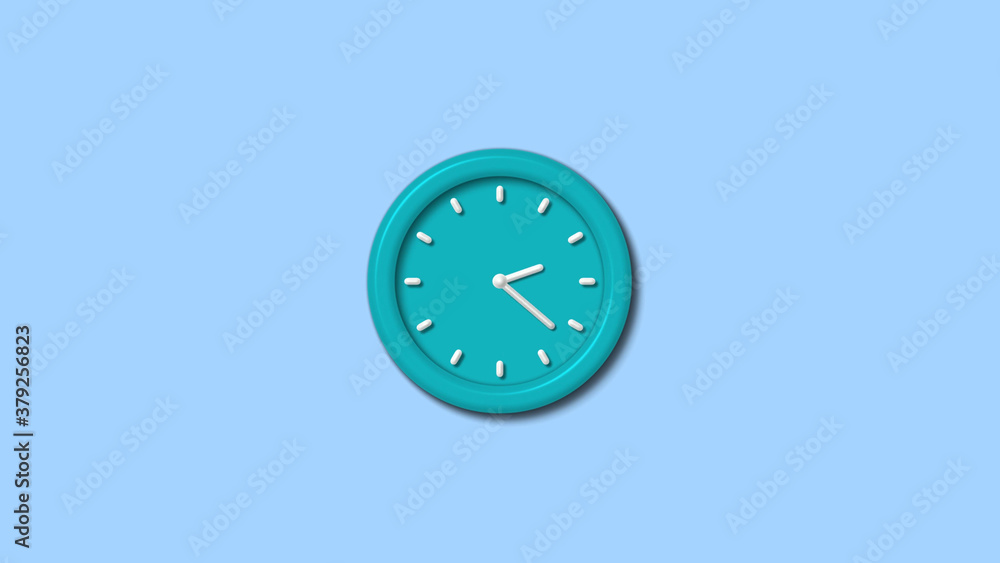 Amazing cyan color 3d wall clock on aqua light background Amazing cyan color 3d wall clock on aqua light background
