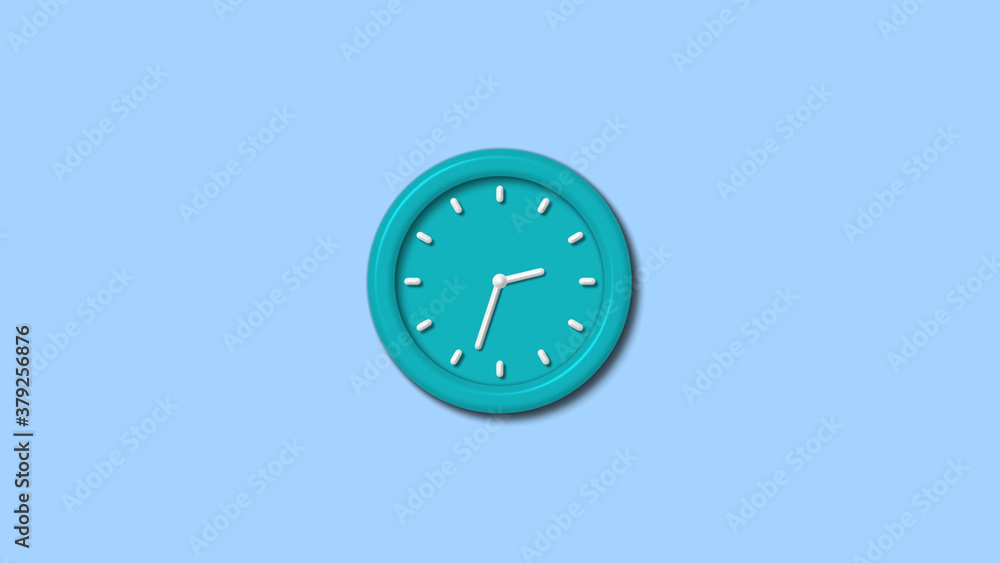 Amazing cyan color 3d wall clock on aqua light background Amazing cyan color 3d wall clock on aqua light background