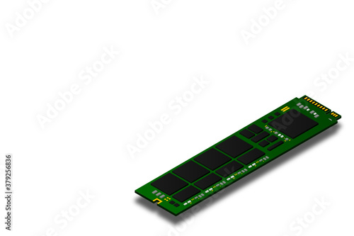 NVME Express M.2 memory realistic 3d isometric illustration, random access memory, personal computer hardware component, custom gaming and workstation accessories, vector illustration.
