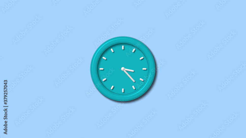 Amazing cyan color 3d wall clock on aqua light background Amazing cyan color 3d wall clock on aqua light background