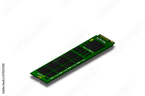 NVME Express M.2 memory realistic 3d isometric illustration, random access memory, personal computer hardware component, custom gaming and workstation accessories, vector illustration.