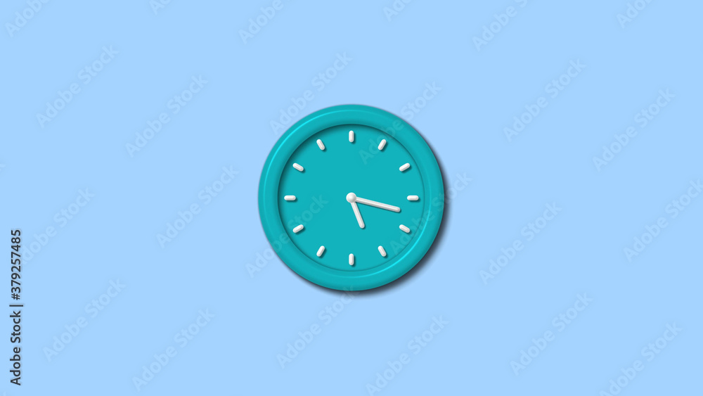 Amazing cyan color 3d wall clock on aqua light background Amazing cyan color 3d wall clock on aqua light background