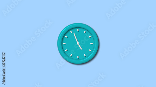 Amazing cyan color 3d wall clock on aqua light background