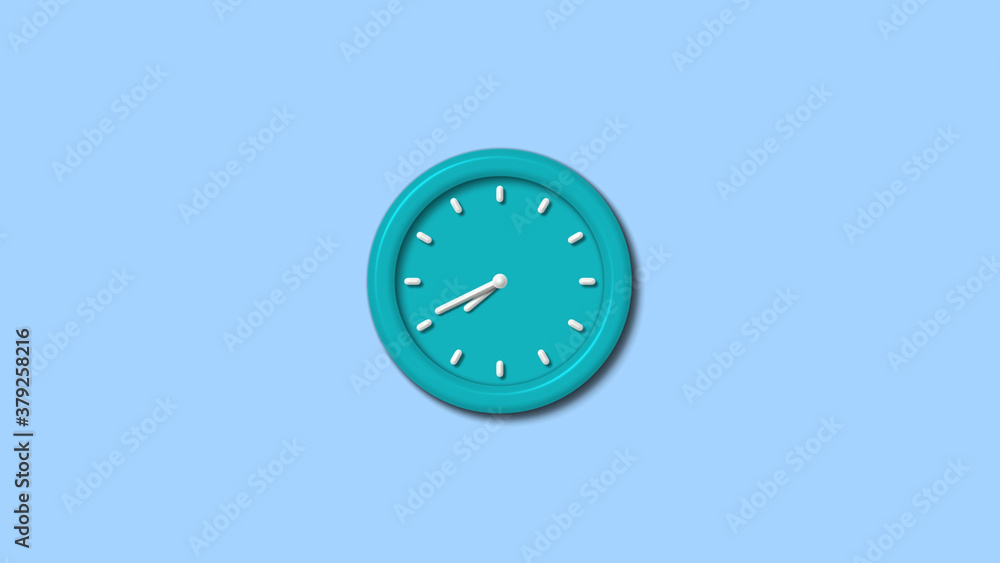 New cyan color 12 hours 3d wall clock isolated on aqua light background New cyan color 12 hours 3d wall clock isolated on aqua light background