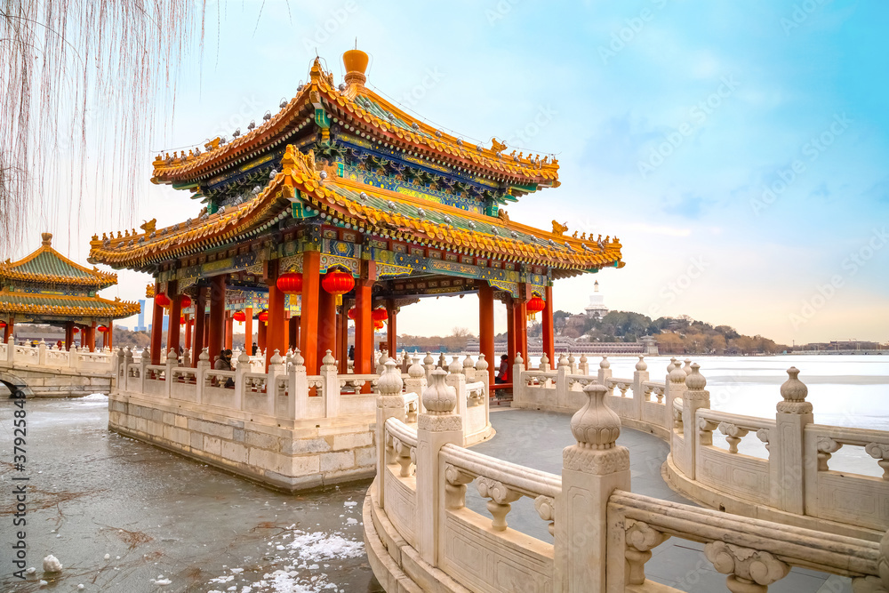 Obraz premium The Five-Dragon Pavilions at the north west of Beihai Park in Beijing, China