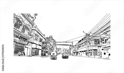 Building view with landmark of Barrackpore is a city in the West Bengal state of India. Hand drawn sketch illustration in vector. photo