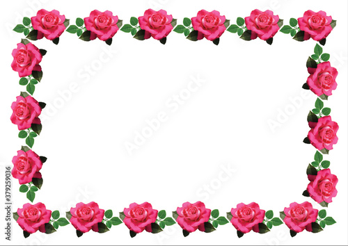 Floral romantical postcard from garden roses for your text. Background with a frame of pink fresh roses.